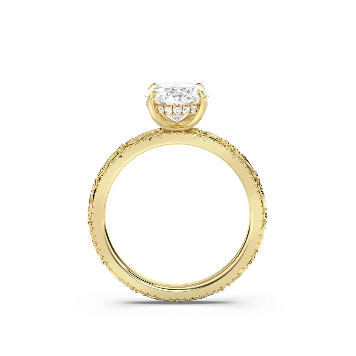 2.0CT Emerald Cut Lab Grown Diamond Scroll Engraved Hidden Halo Engagement Ring