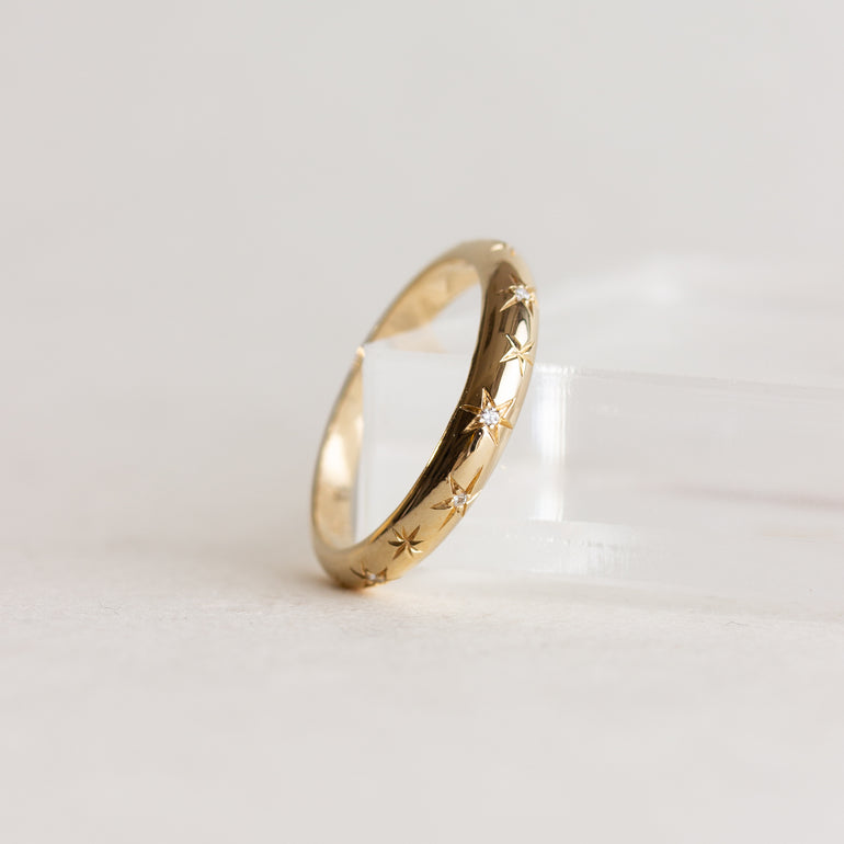 Star Flush Set Round Lab Grown Diamond Wedding Band