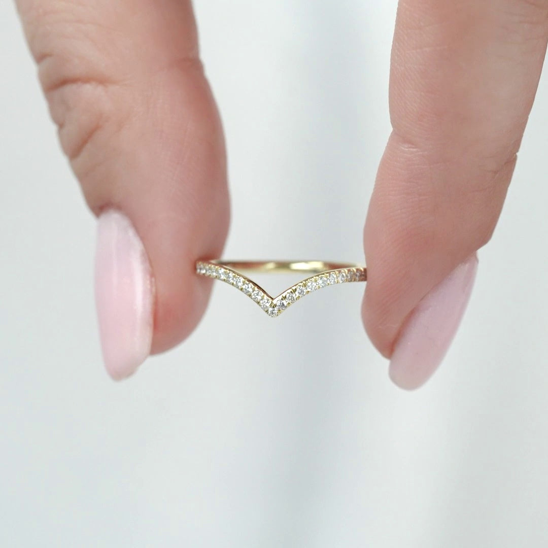 Round Lab Grown Diamond Half Eternity Pave Curved Wedding Band