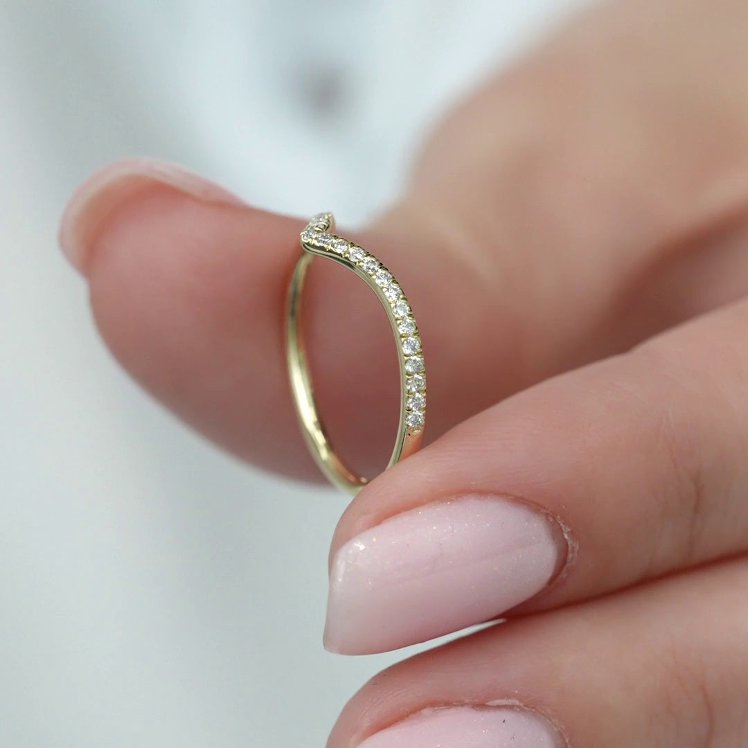 Round Lab Grown Diamond Half Eternity Pave Curved Wedding Band