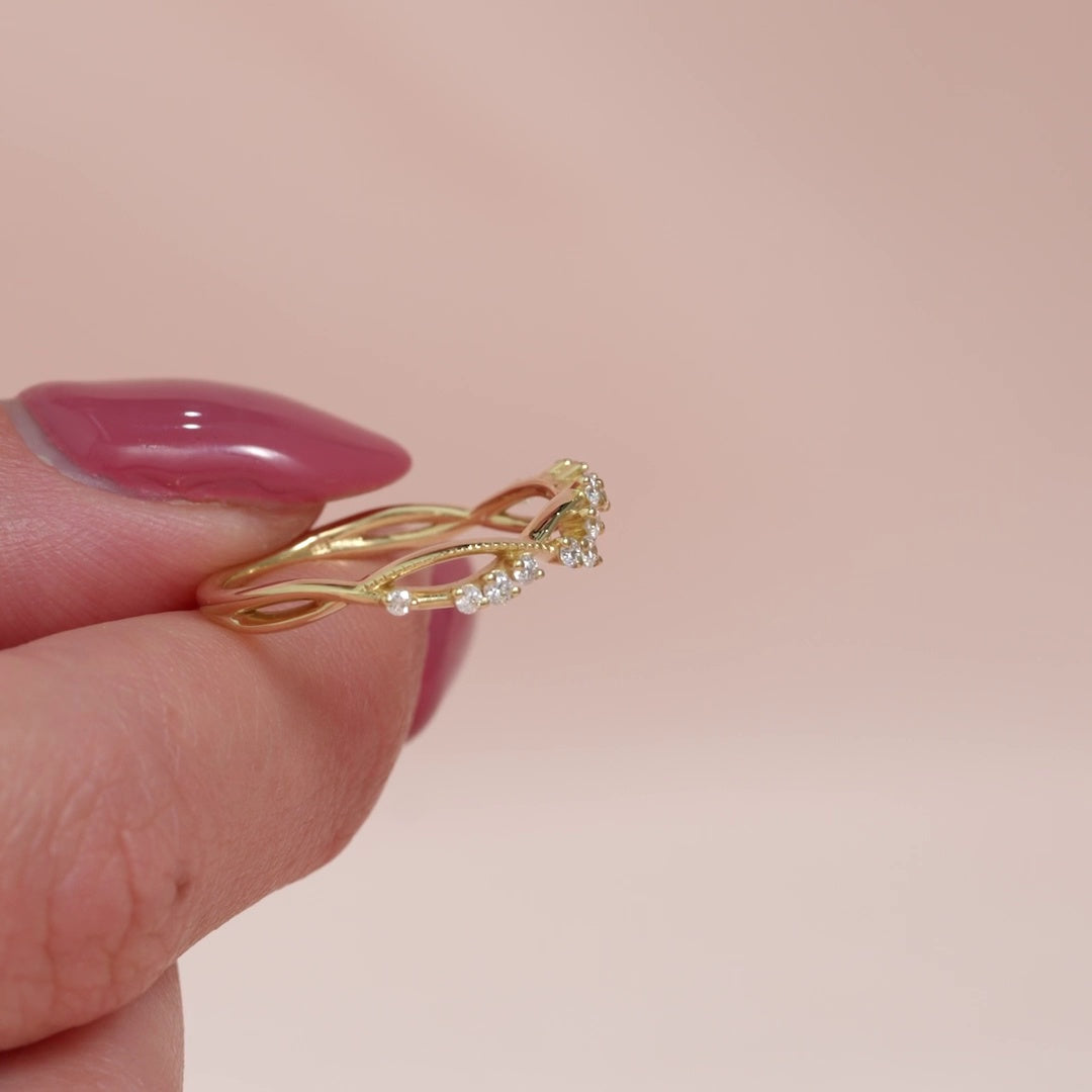 Round Lab Grown Diamond Nature Inspired Wedding Band