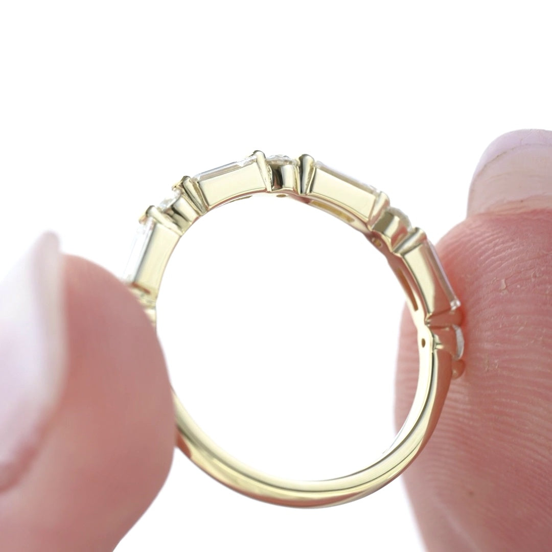 Round And East West Emerald Lab grown Diamond Floating Bubble Wedding Band