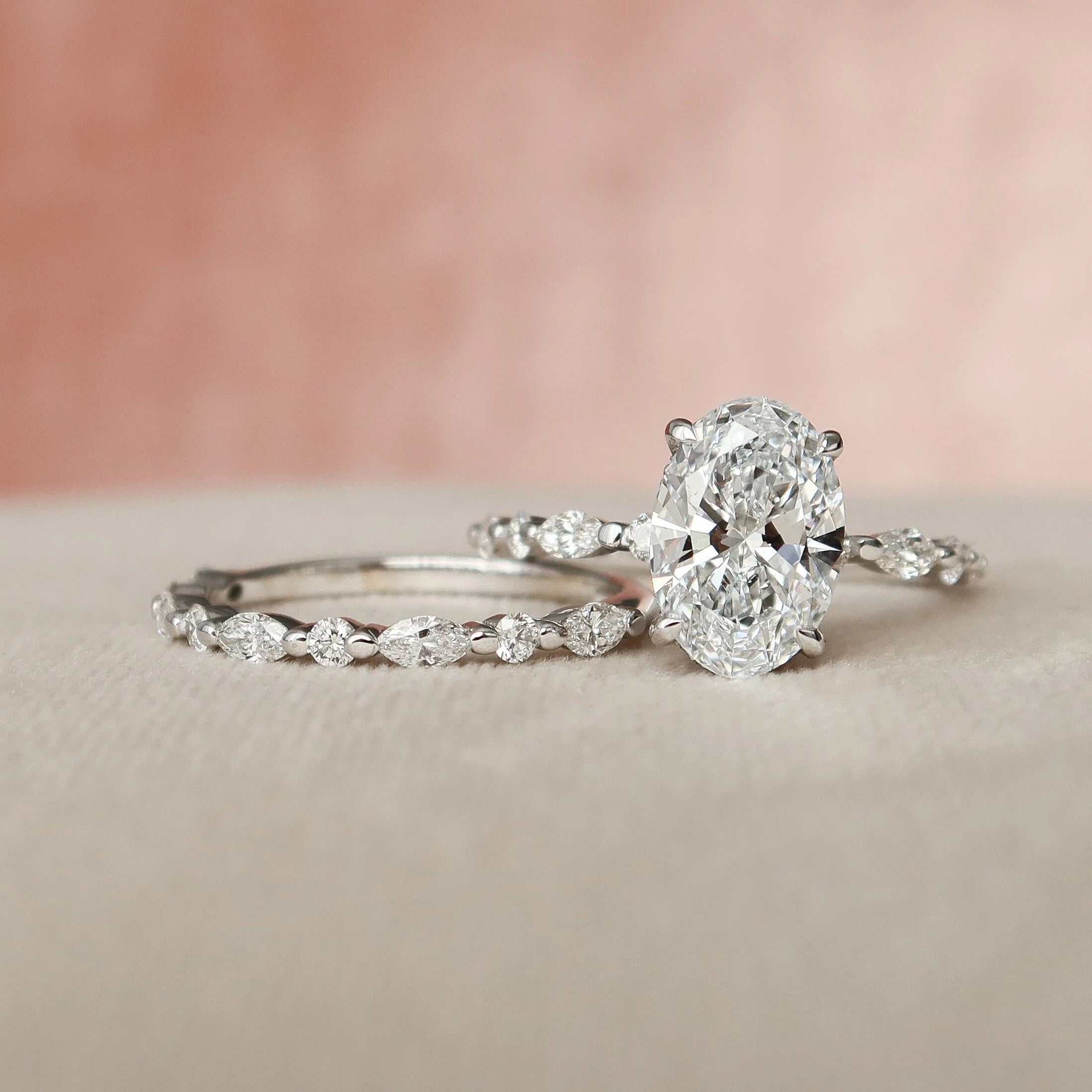 2.50CT Oval Lab Grown Diamond Hidden Halo Pave Engagement Ring With Floating Bubble Band