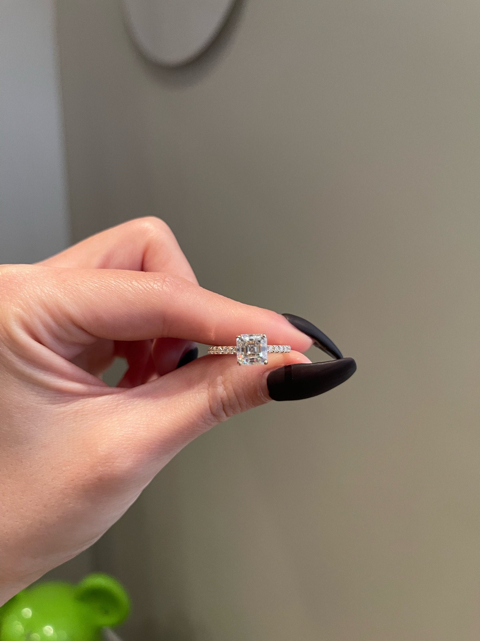 2.0CT Asscher Cut Lab Grown Diamond Hidden Halo Pave Engagement Ring