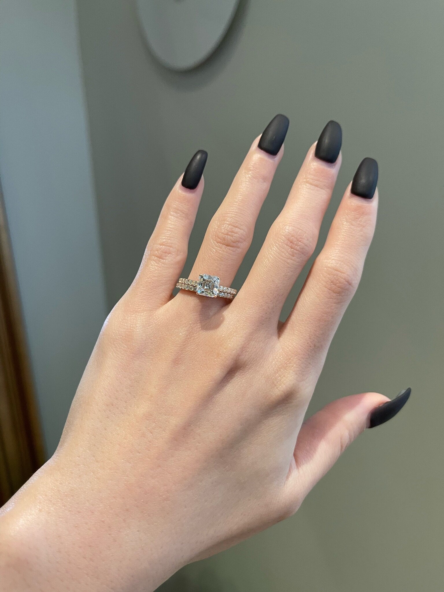 2.0CT Asscher Cut Lab Grown Diamond Hidden Halo Pave Engagement Ring