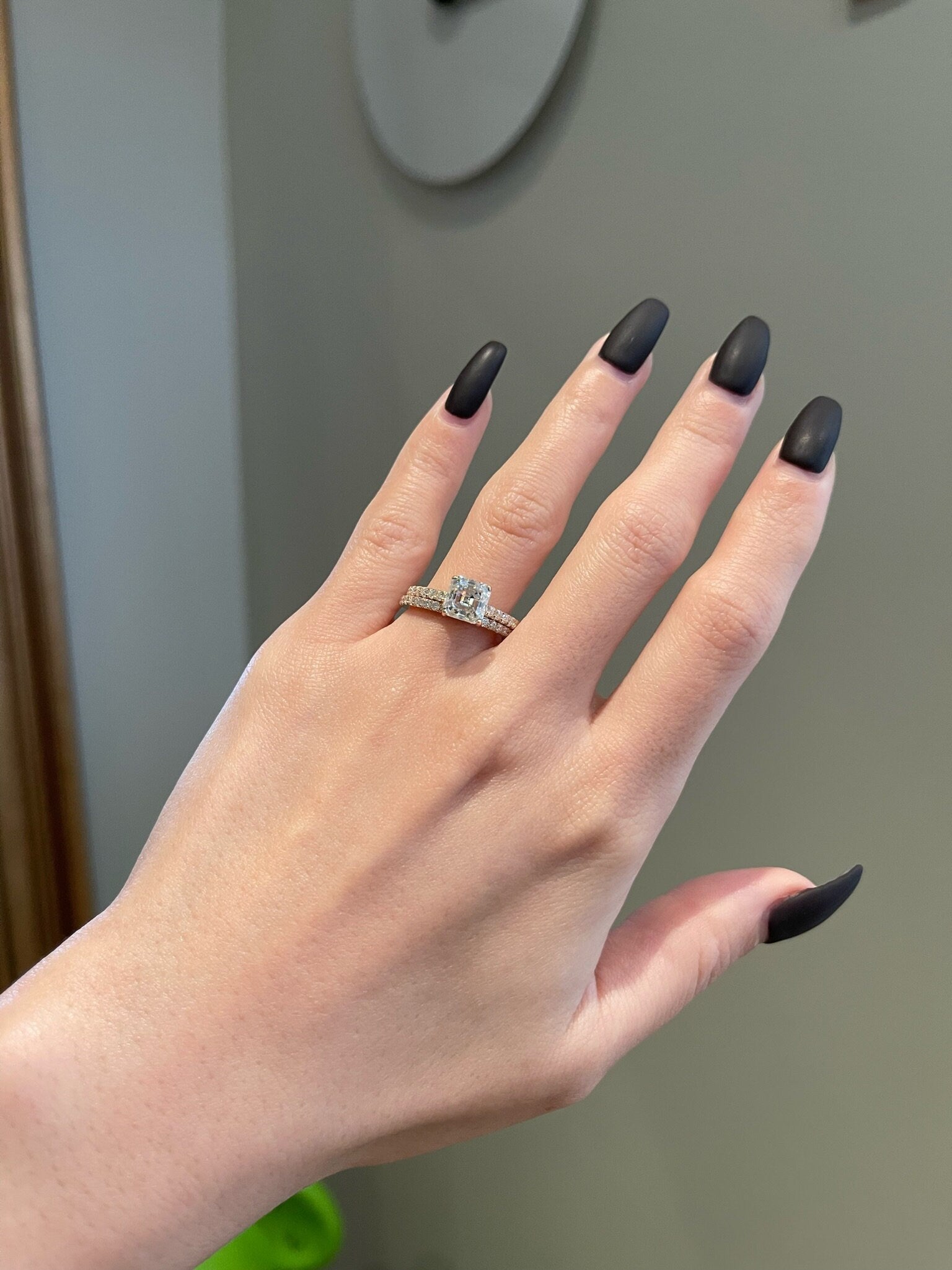 2.0CT Asscher Cut Lab Grown Diamond Hidden Halo Pave Engagement Ring