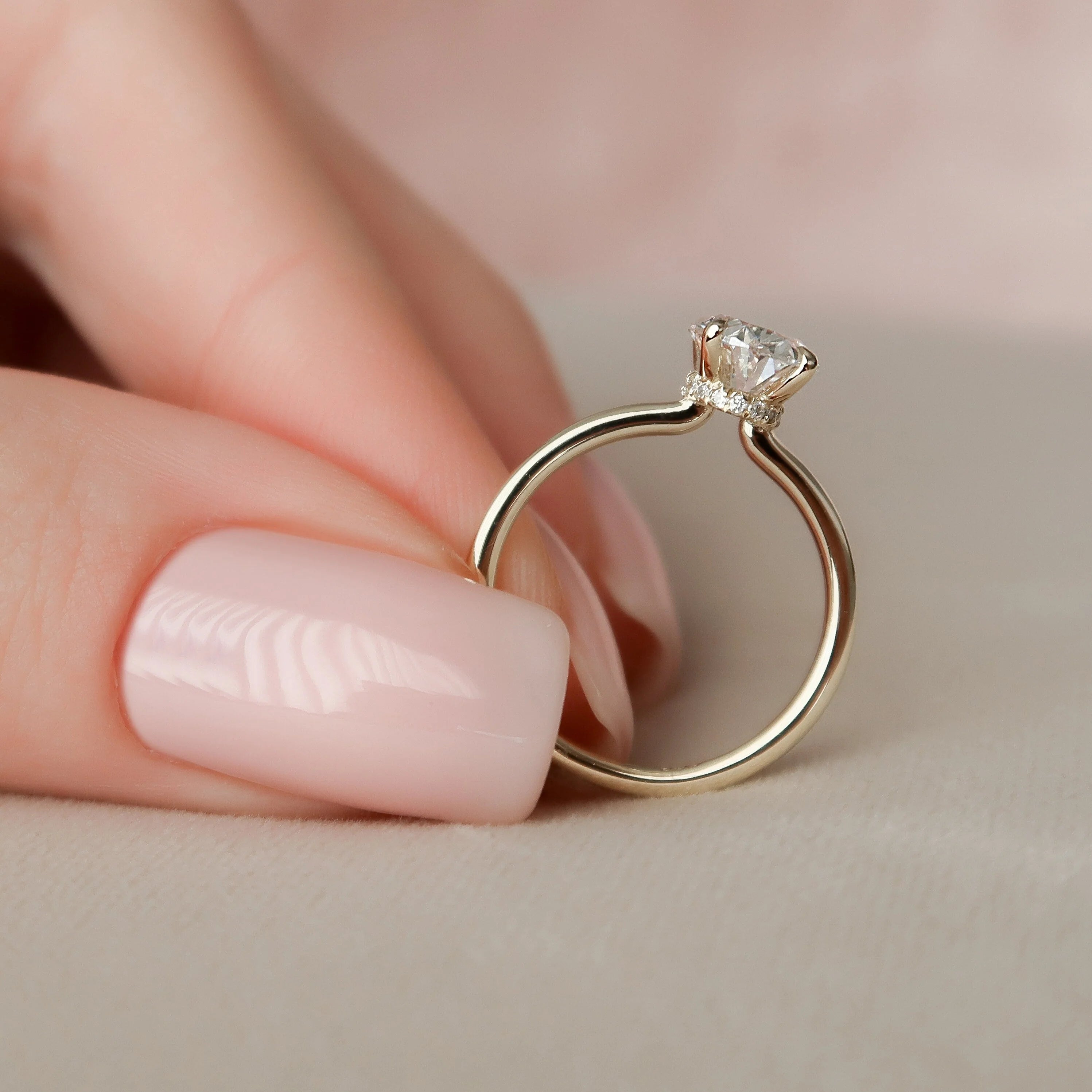 1.50CT Oval Lab Grown Diamond Hidden Halo Solitaire Engagement Ring With Eternity Band