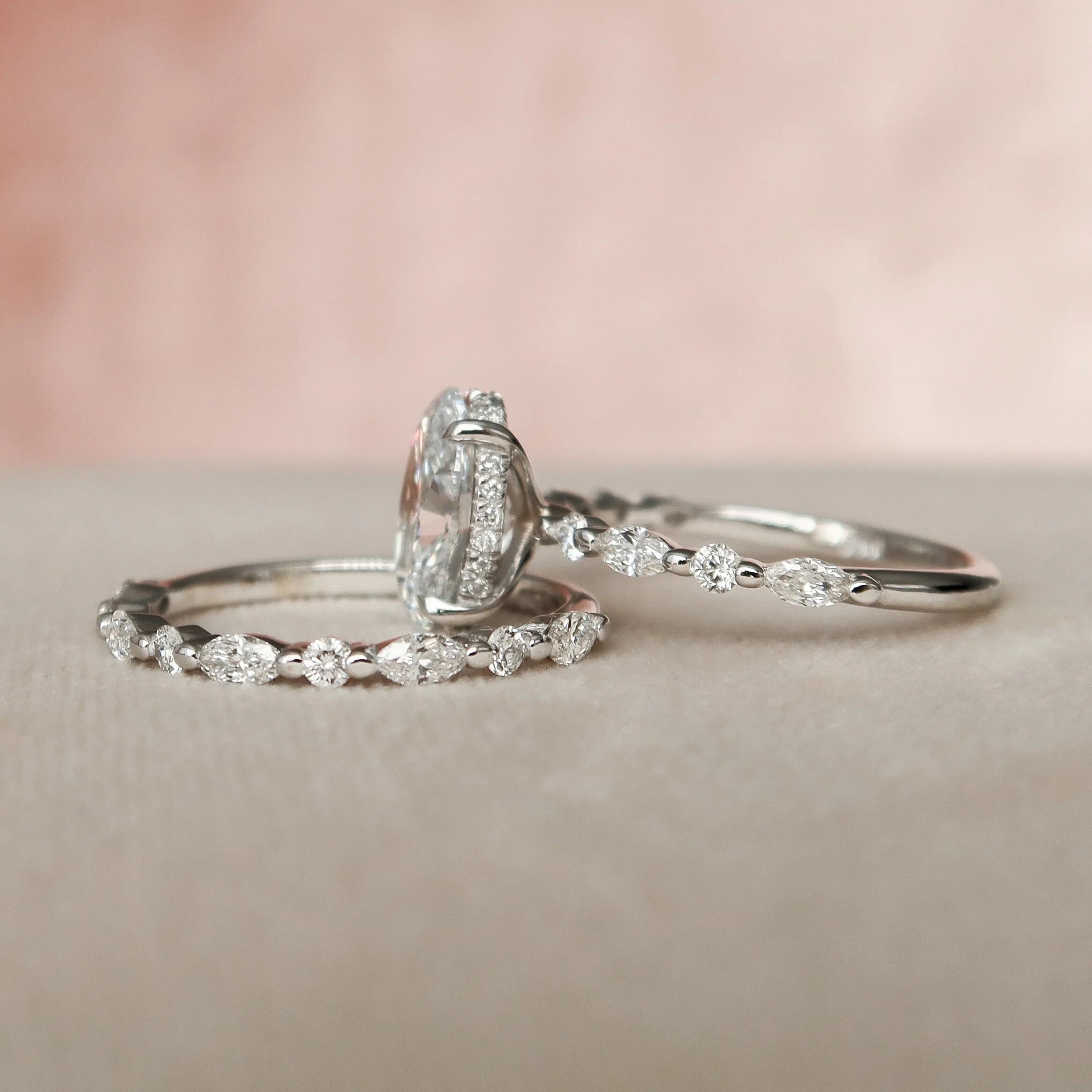2.50CT Oval Lab Grown Diamond Hidden Halo Pave Engagement Ring With Floating Bubble Band