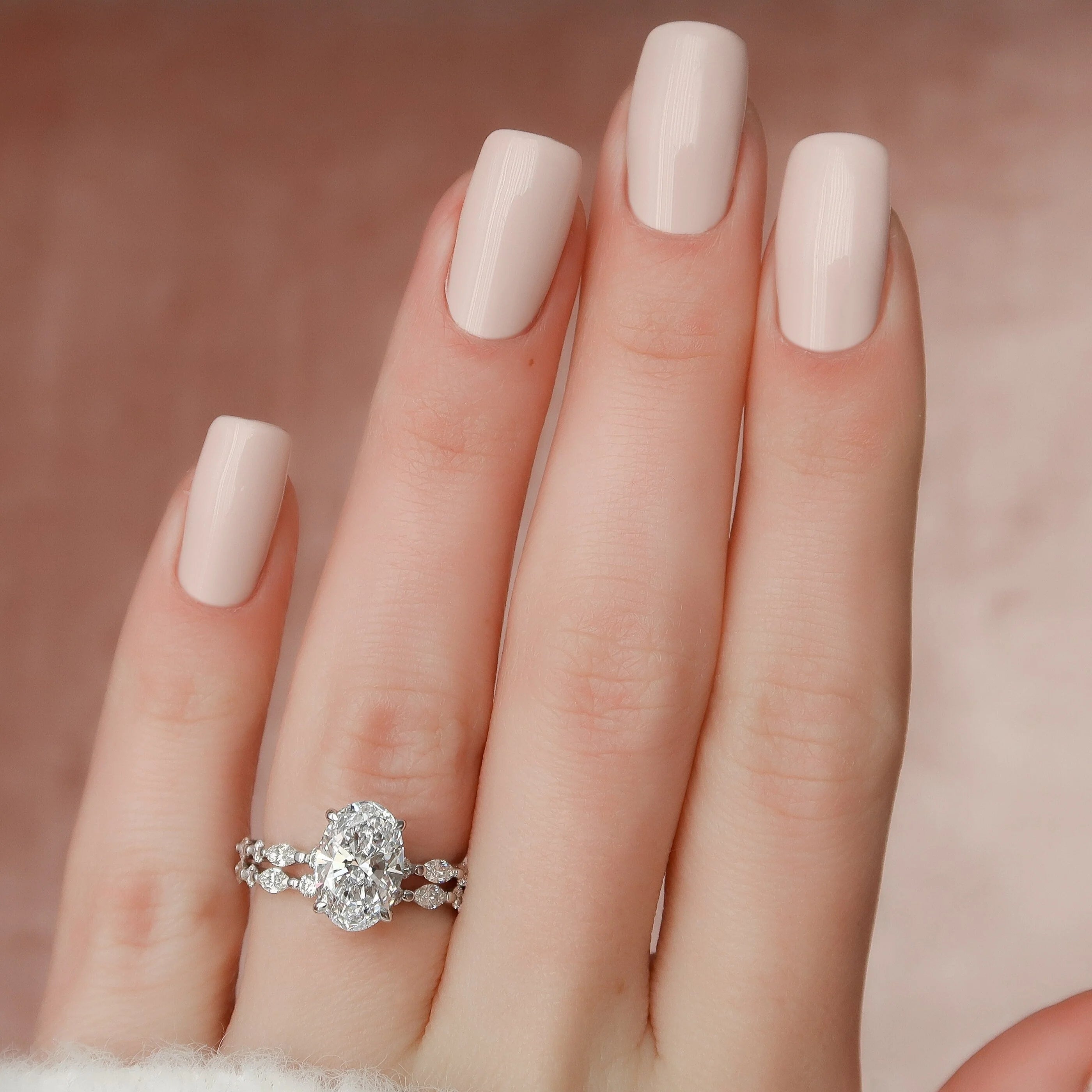 2.50CT Oval Lab Grown Diamond Hidden Halo Pave Engagement Ring With Floating Bubble Band
