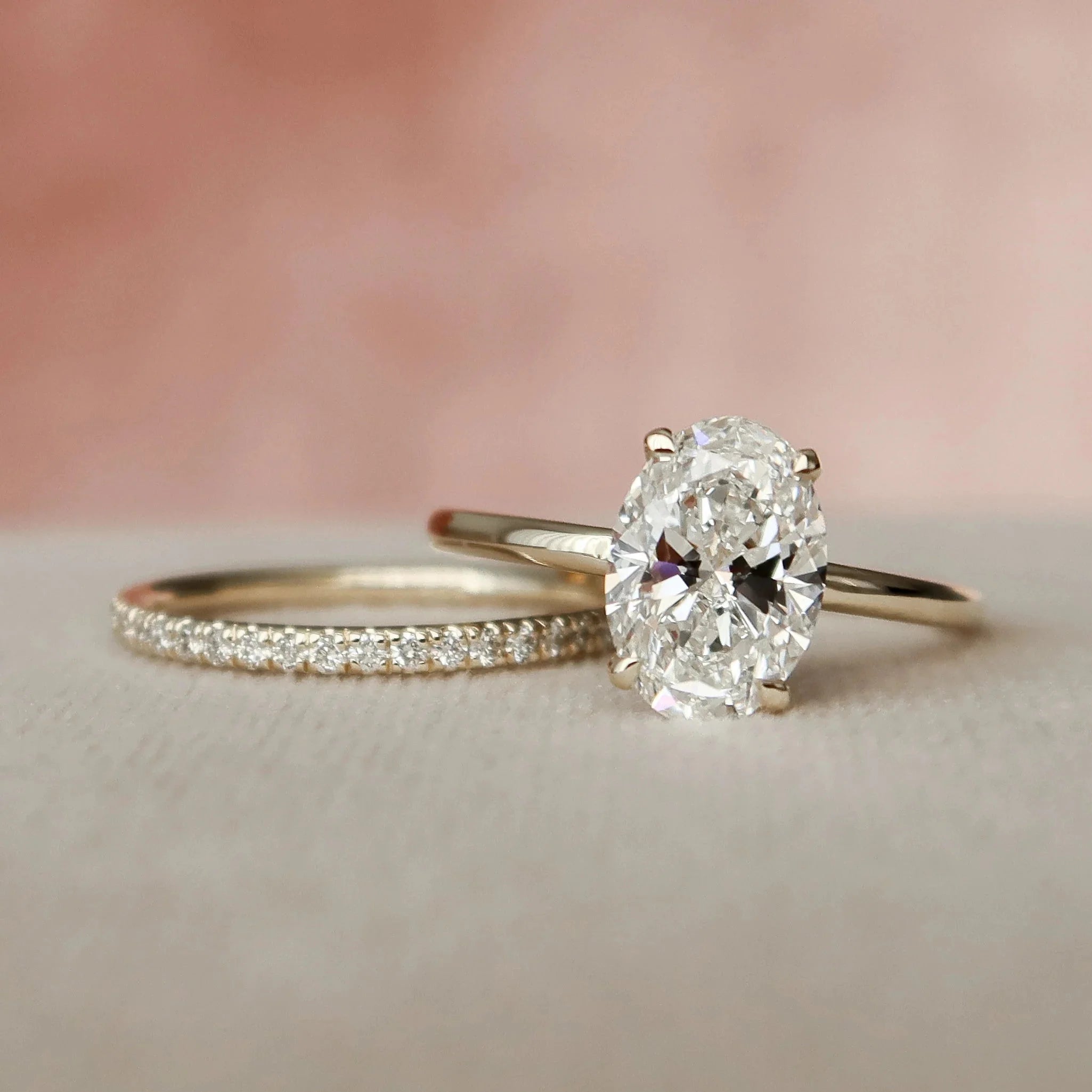 1.50CT Oval Lab Grown Diamond Hidden Halo Solitaire Engagement Ring With Eternity Band