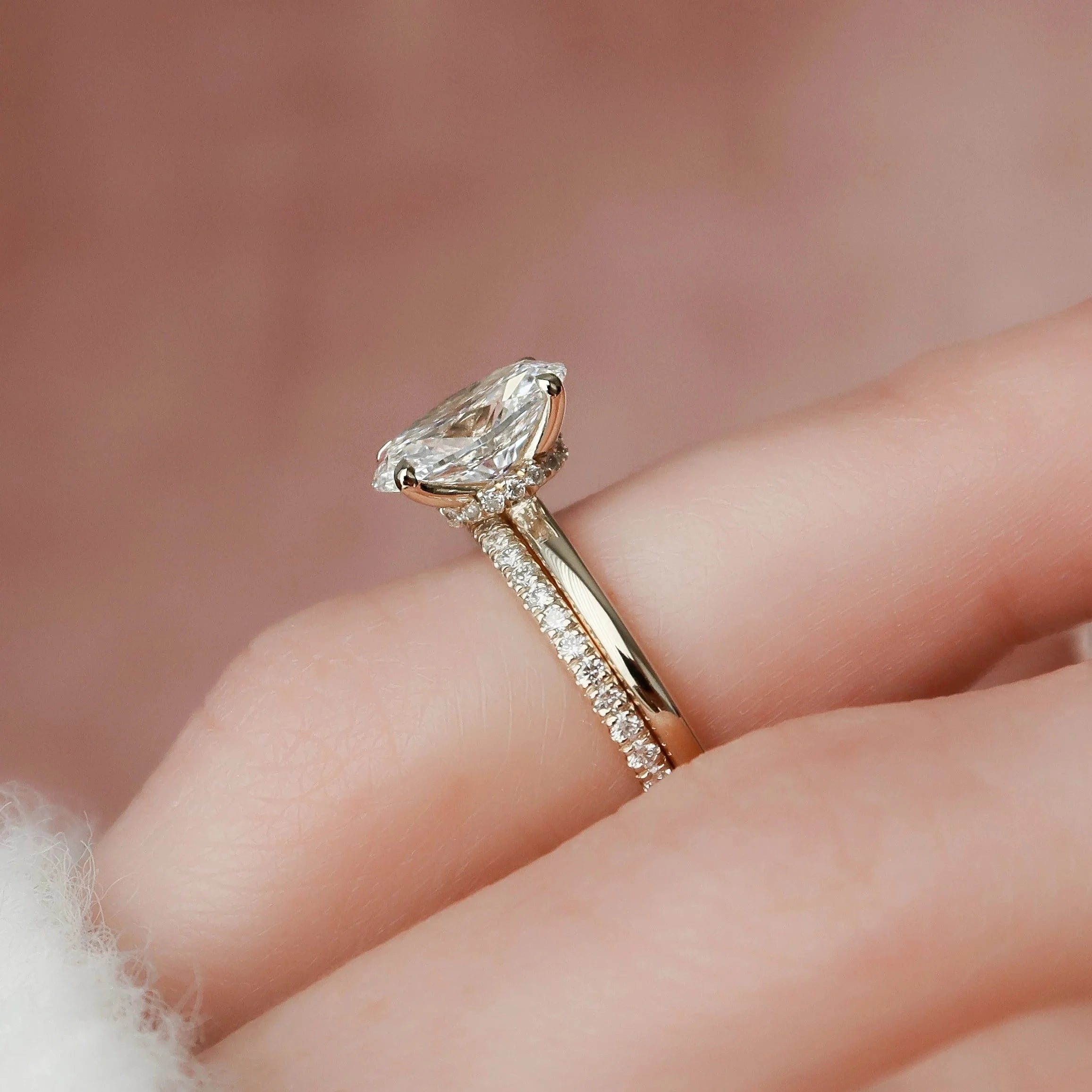 1.50CT Oval Lab Grown Diamond Hidden Halo Solitaire Engagement Ring With Eternity Band
