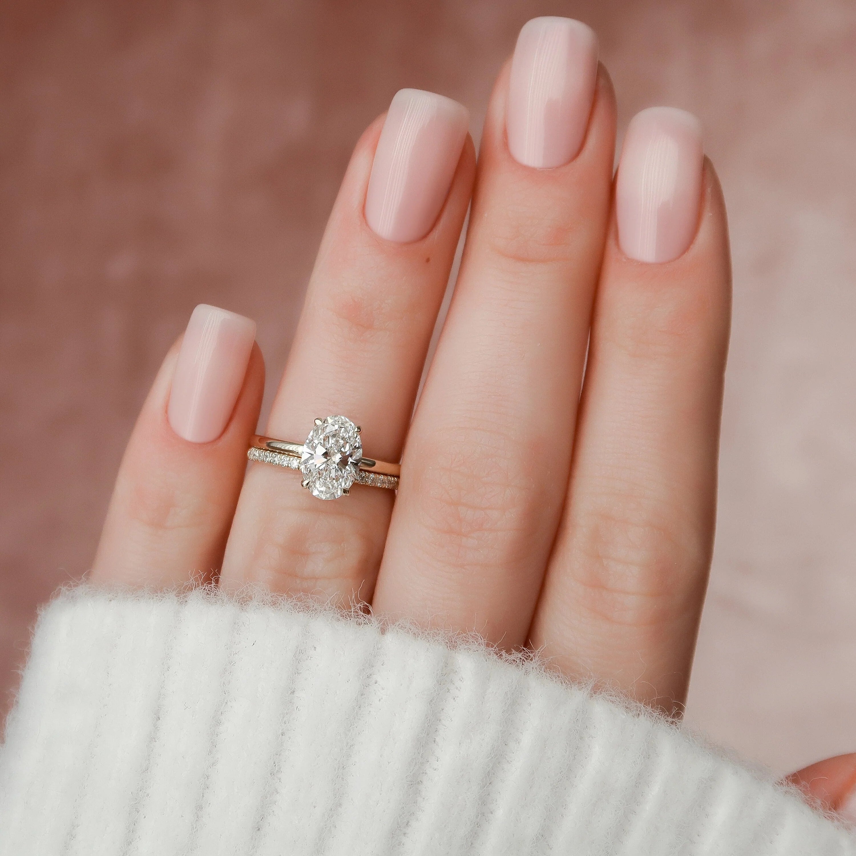 1.50CT Oval Lab Grown Diamond Hidden Halo Solitaire Engagement Ring With Eternity Band