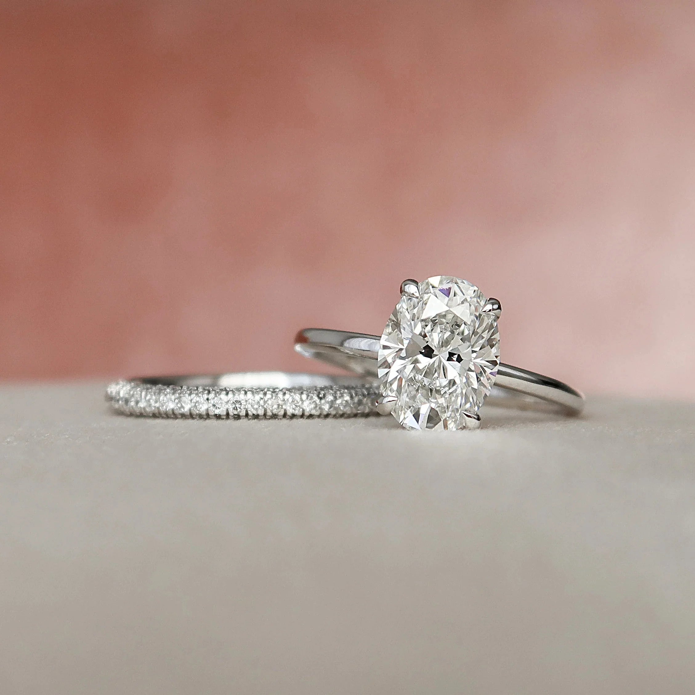 2.0CT Oval Lab Grown Diamond Hidden Halo Solitaire Engagement Ring With Eternity Band