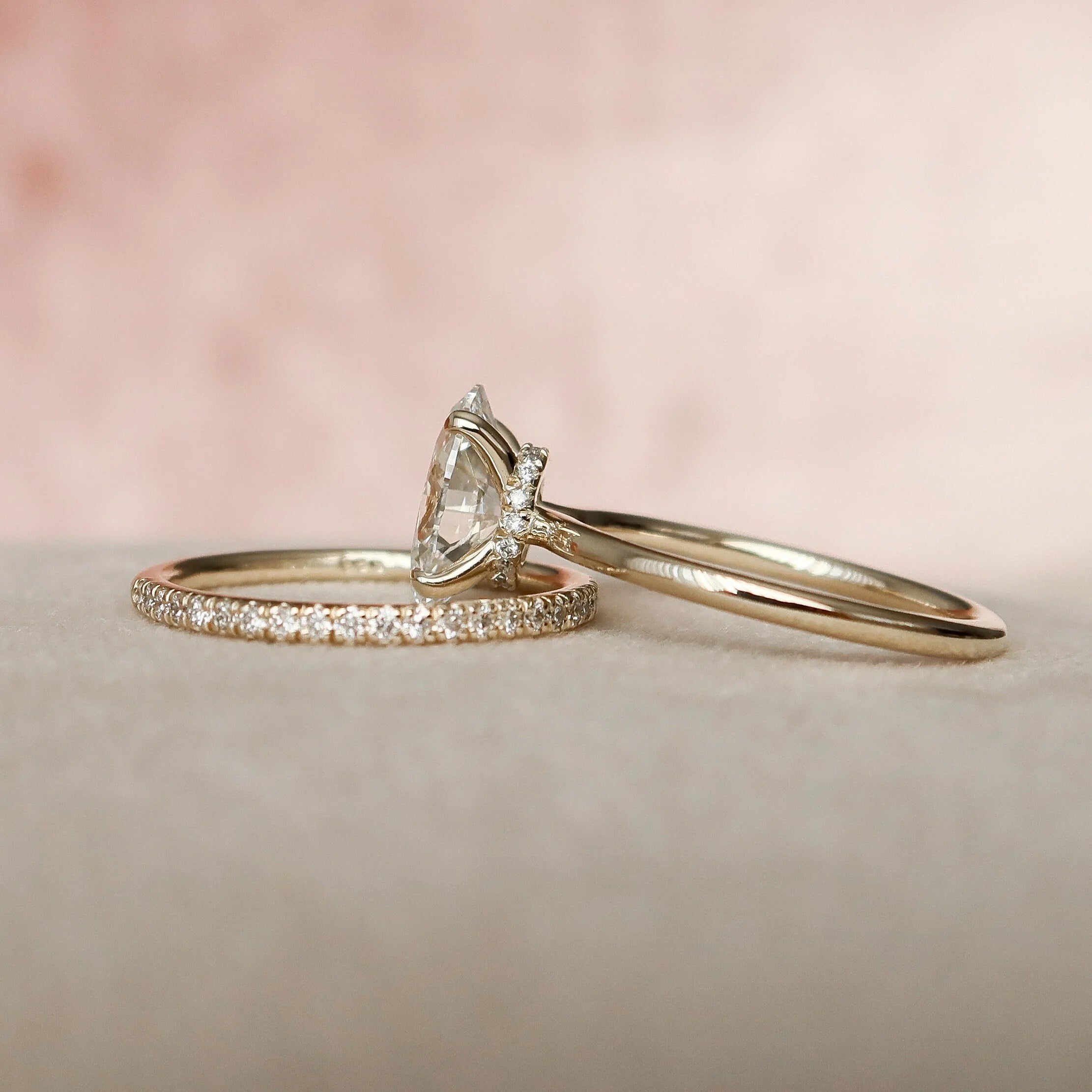 1.50CT Oval Lab Grown Diamond Hidden Halo Solitaire Engagement Ring With Eternity Band