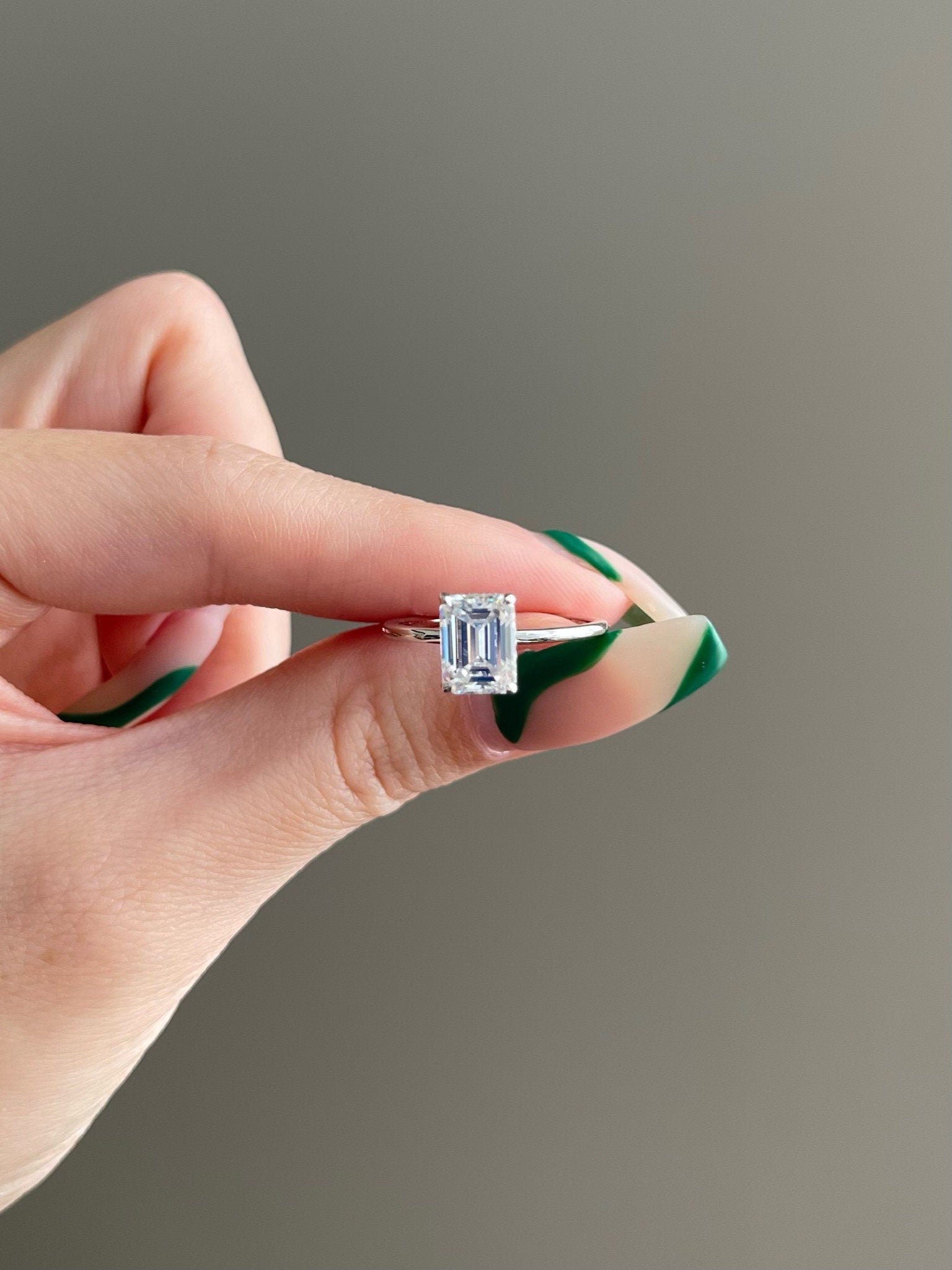 2.0CT Emerald Cut Lab Grown Diamond Hidden Halo Solitaire Engagement Ring