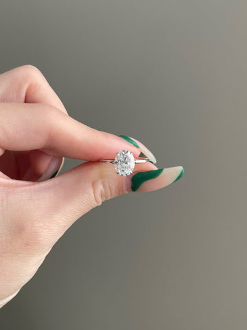 2.0CT Oval Cut Lab Grown Diamond Hidden Halo Solitaire Engagement Ring