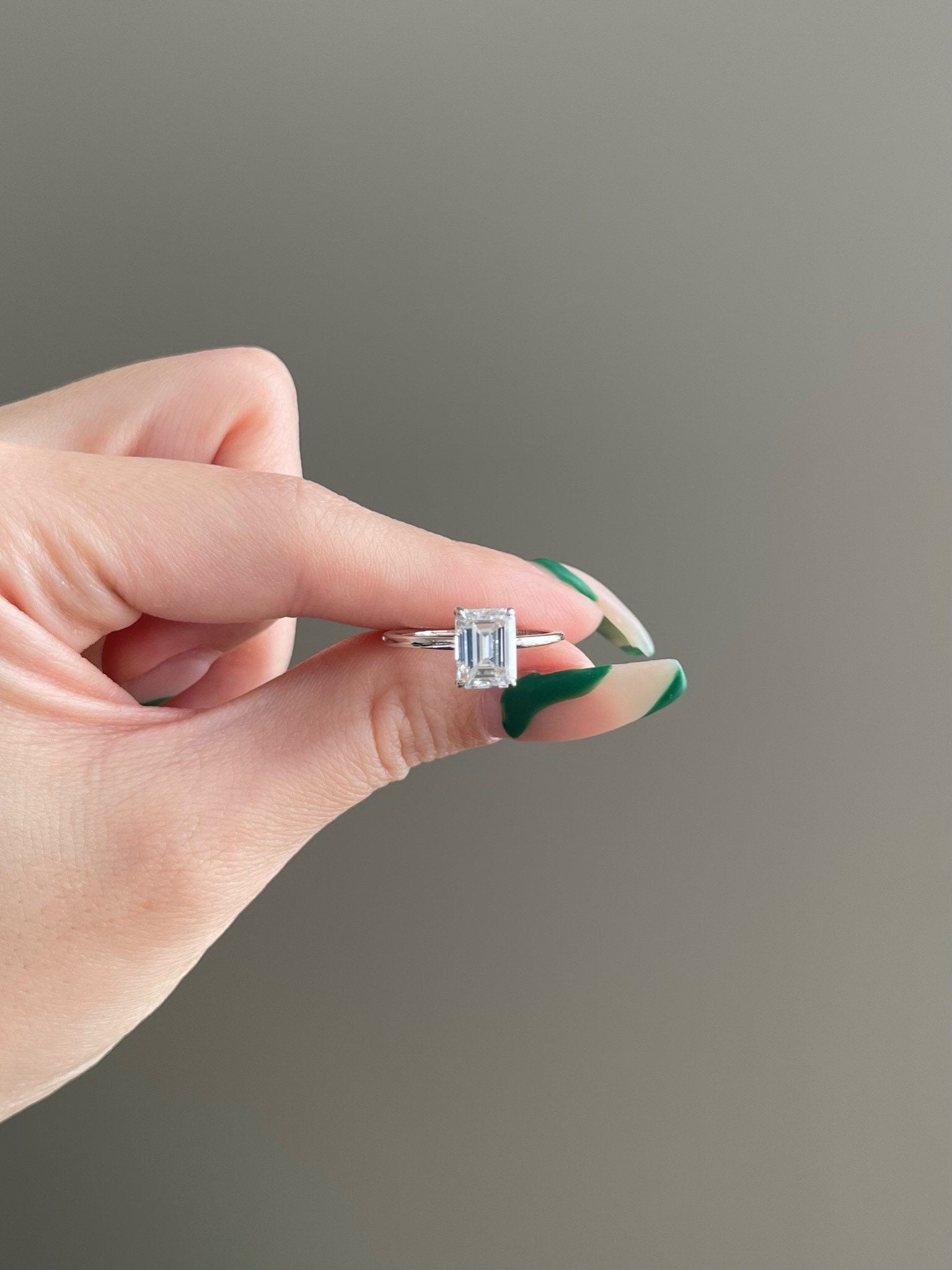 2.0CT Emerald Cut Lab Grown Diamond Hidden Halo Solitaire Engagement Ring