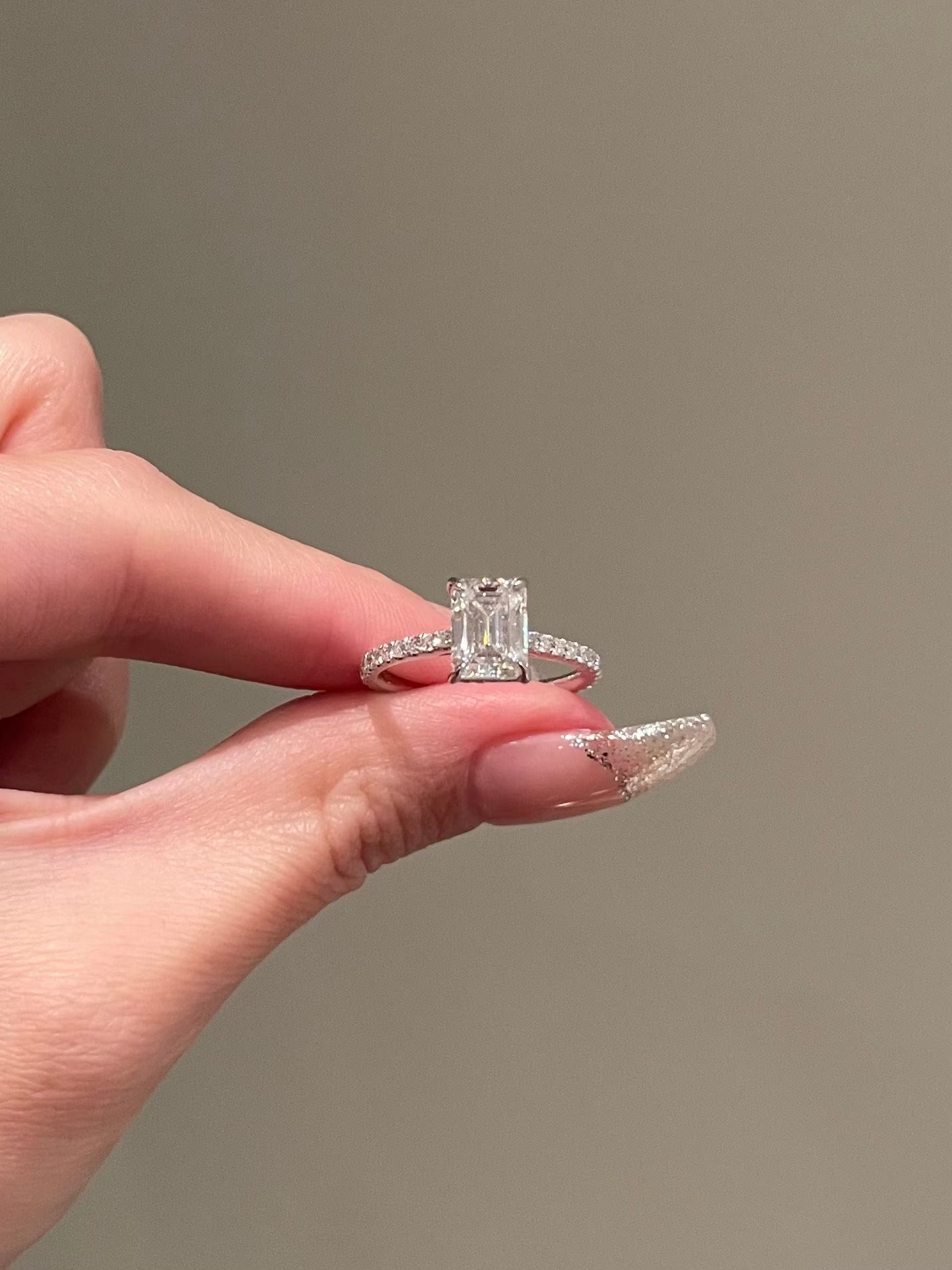 2.0CT Emerald Cut Lab Grown Diamond Hidden Halo Pave Engagement Ring