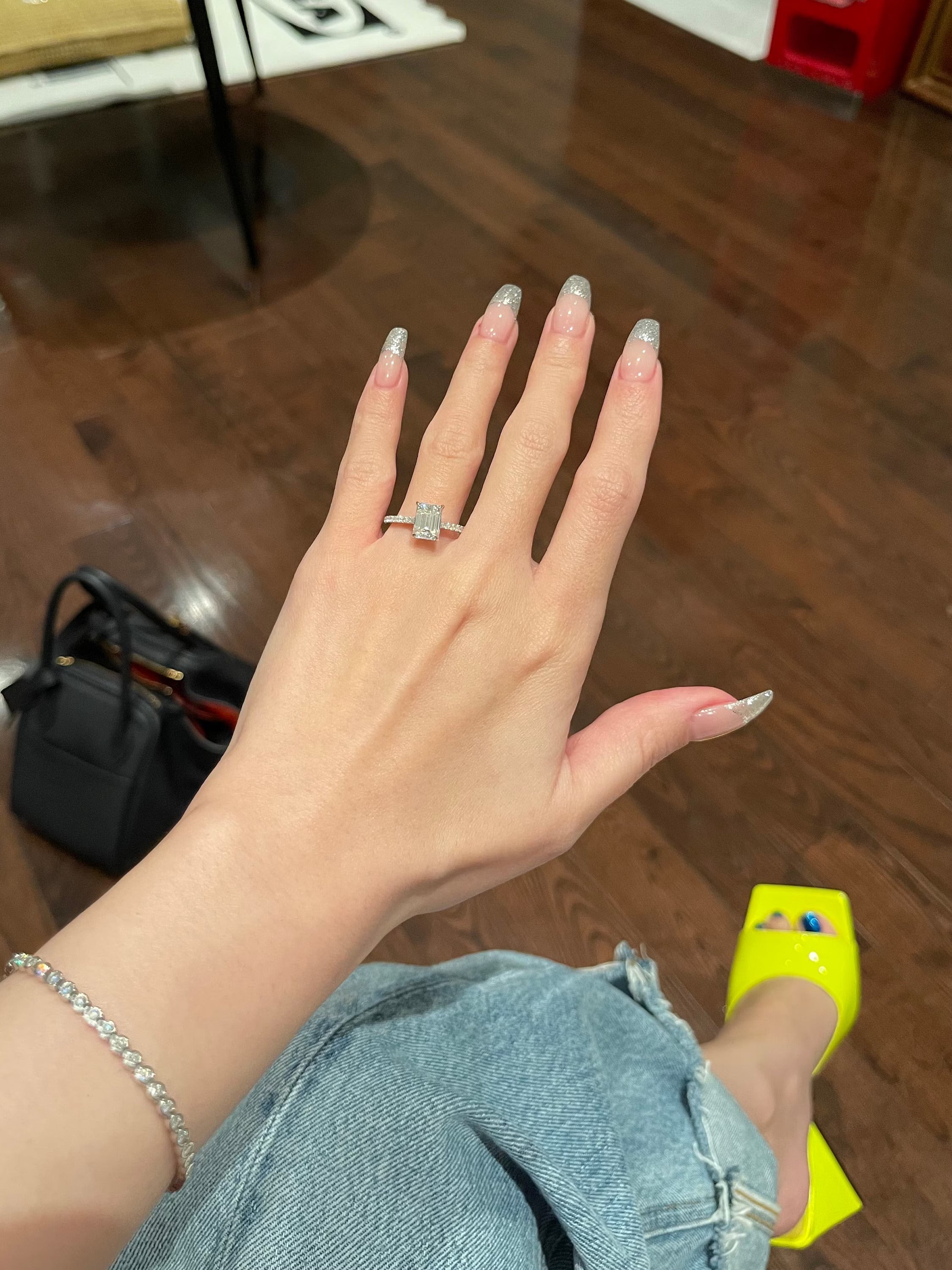 2.0CT Emerald Cut Lab Grown Diamond Hidden Halo Pave Engagement Ring