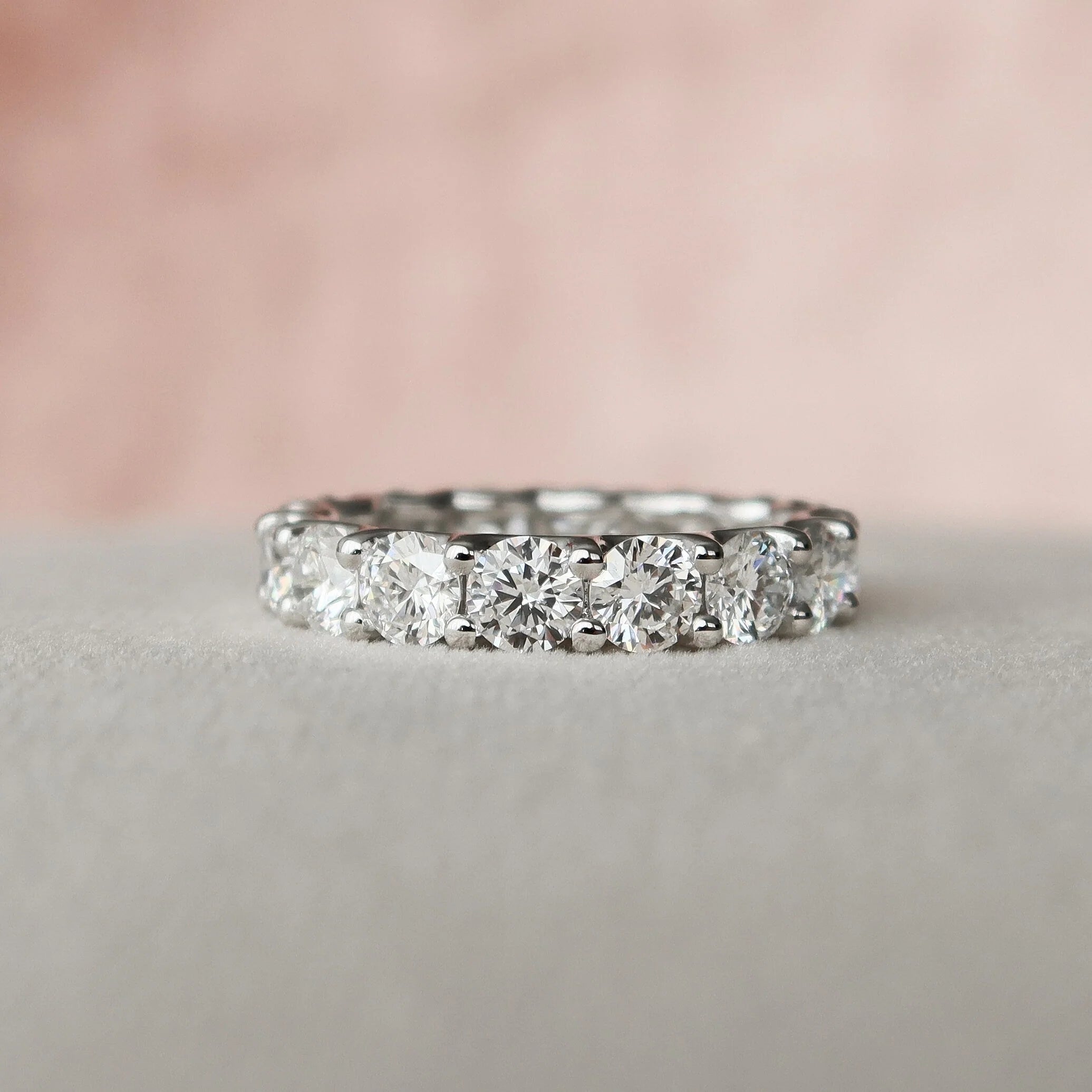 3.0CT Oval Lab Grown Diamond Hidden Halo Pave Engagement Ring With Full Eternity Band