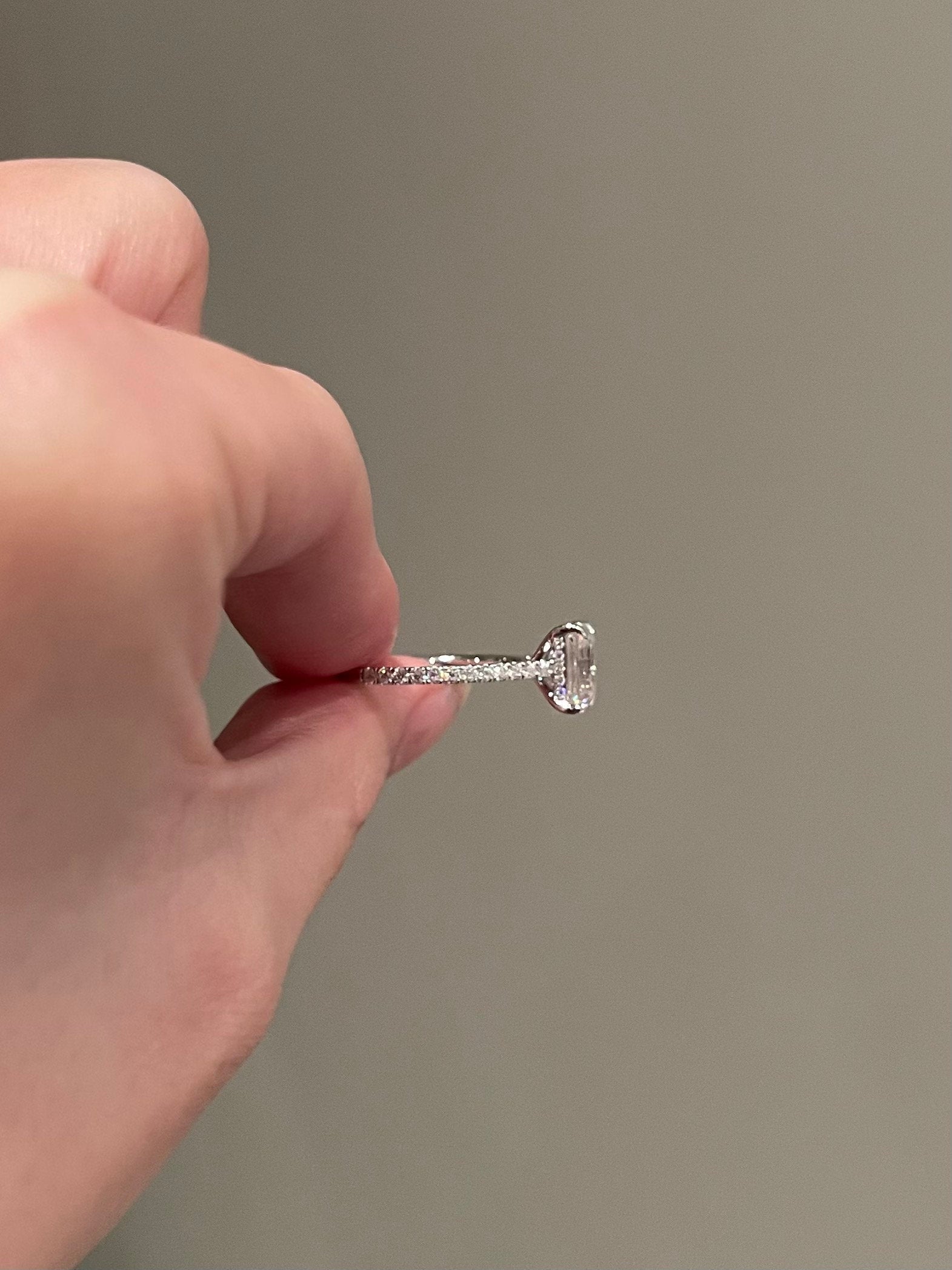 2.0CT Emerald Cut Lab Grown Diamond Hidden Halo Pave Engagement Ring