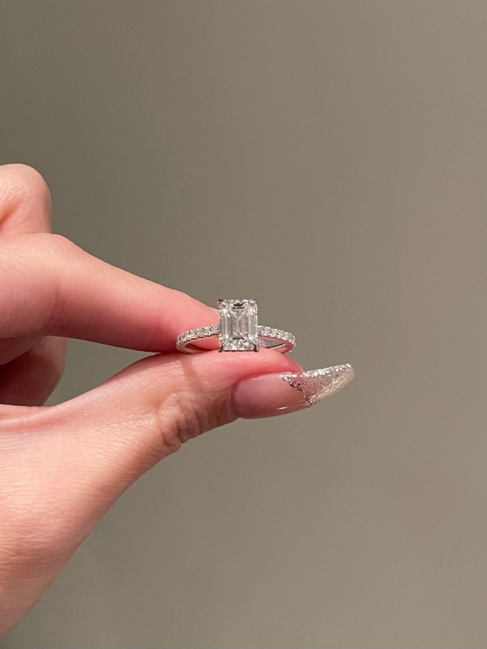 2.0CT Emerald Cut Lab Grown Diamond Hidden Halo Pave Engagement Ring