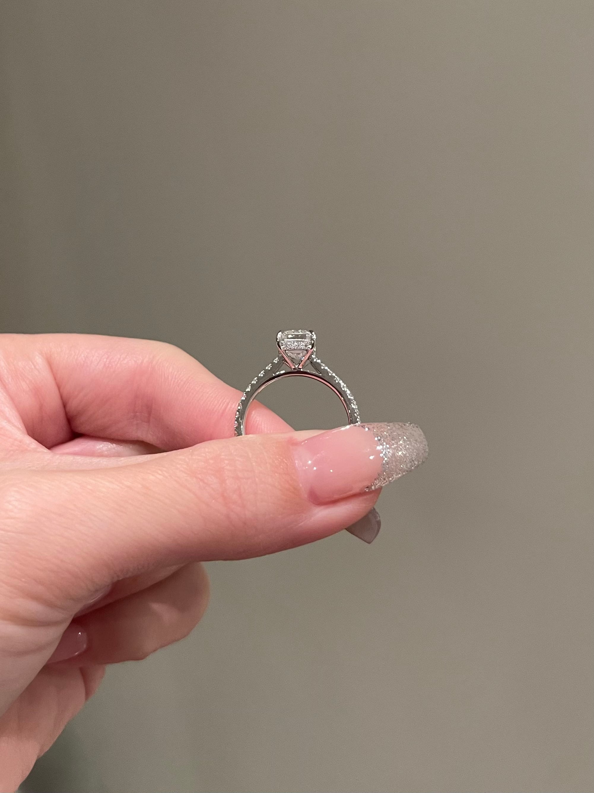 2.0CT Emerald Cut Lab Grown Diamond Hidden Halo Pave Engagement Ring