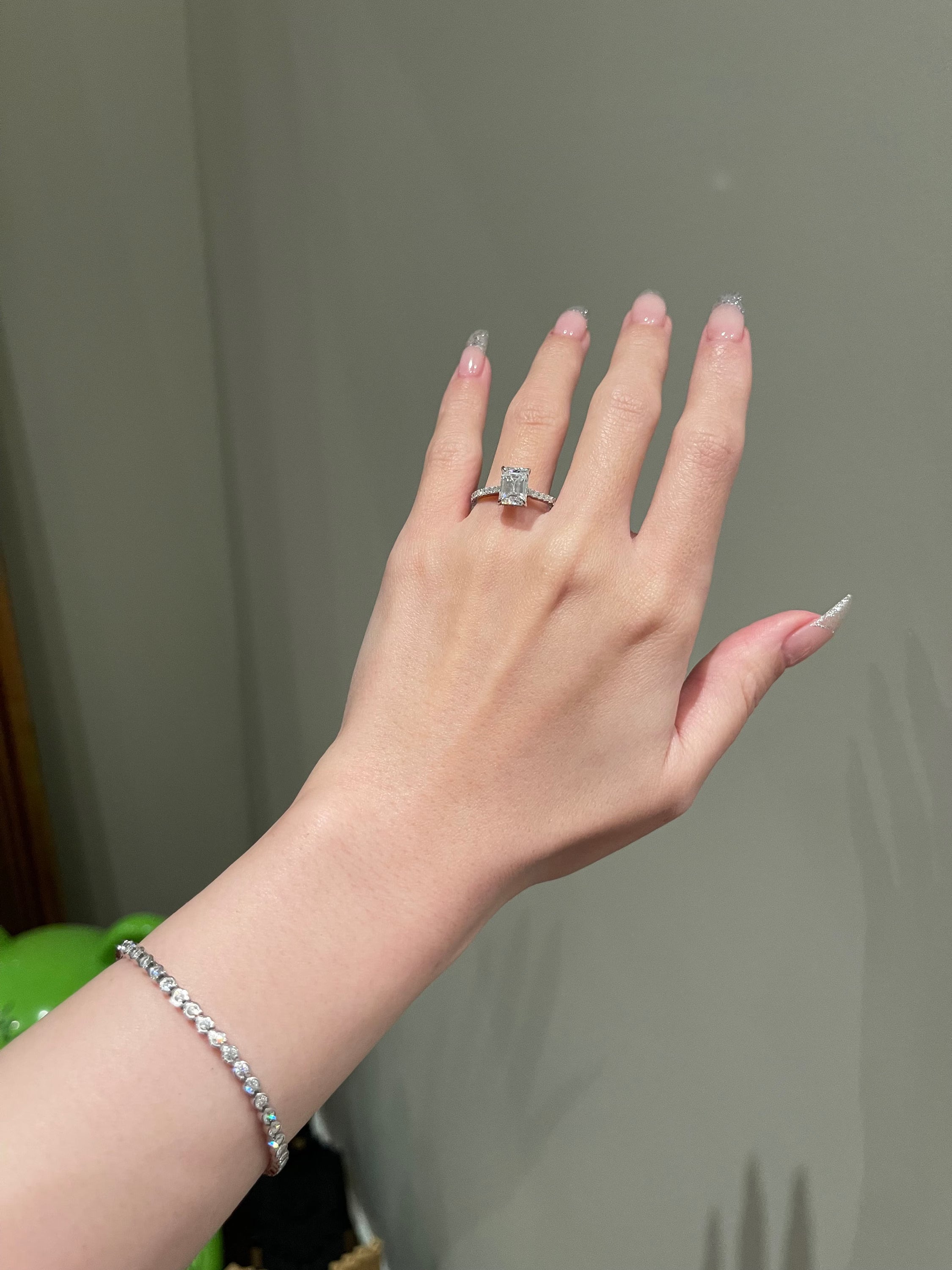 2.0CT Emerald Cut Lab Grown Diamond Hidden Halo Pave Engagement Ring