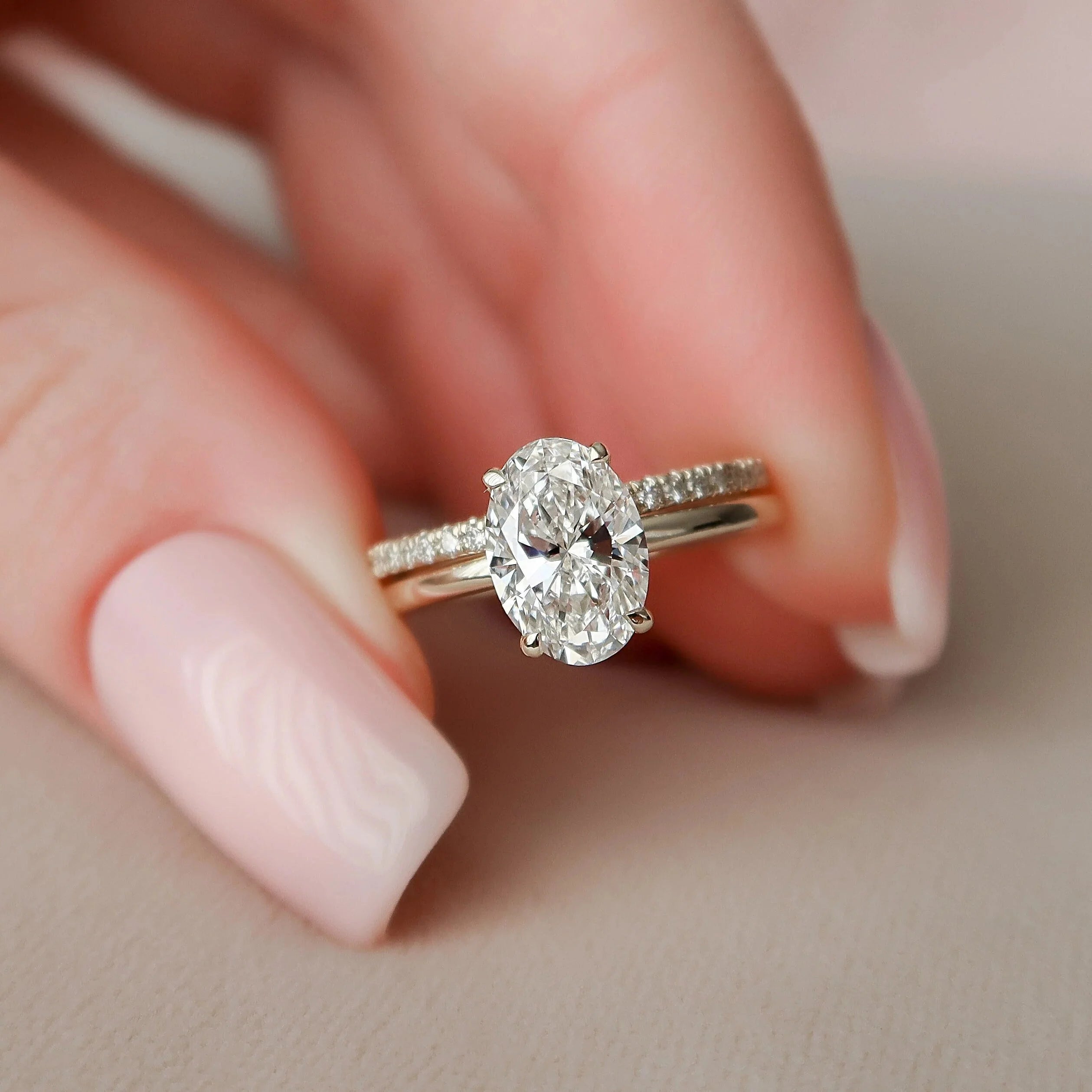 1.50CT Oval Lab Grown Diamond Hidden Halo Solitaire Engagement Ring With Eternity Band