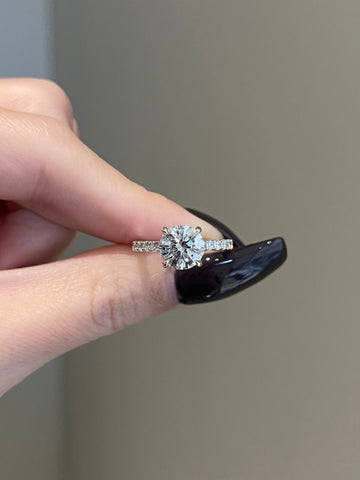 1.50CT Round Lab Grown Diamond Hidden Halo Cathedral Pave Engagement Ring