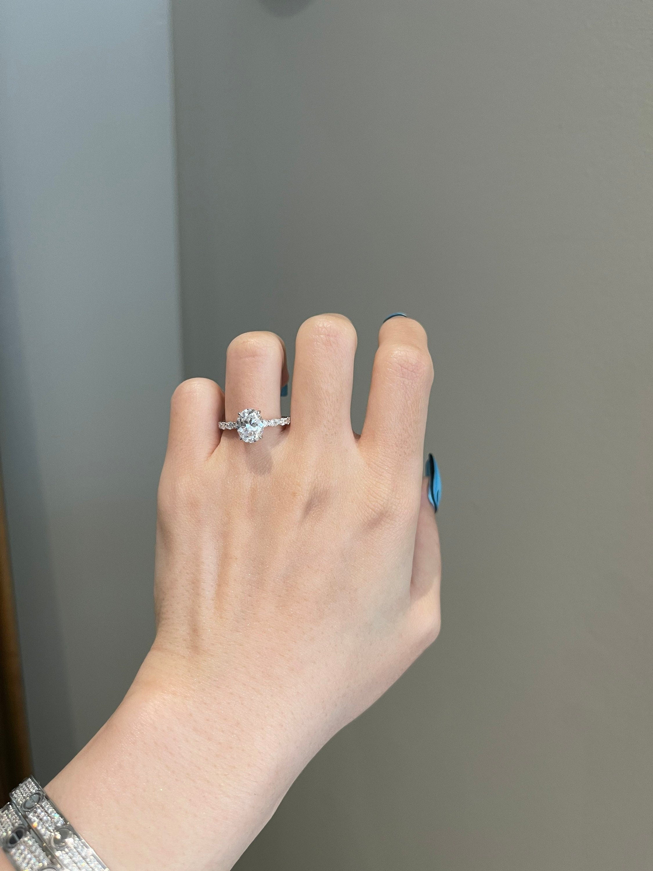 2.0CT Oval Cut Lab Grown Diamond Hidden Halo Pave Engagement Ring