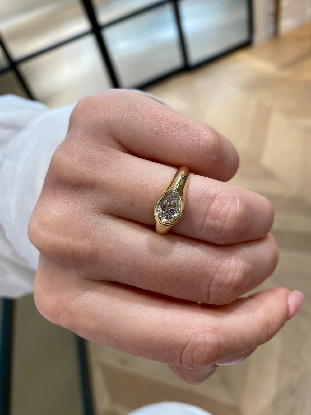 2.0CT Bezel Set East West Pear Lab Grown Diamond Signet Ring