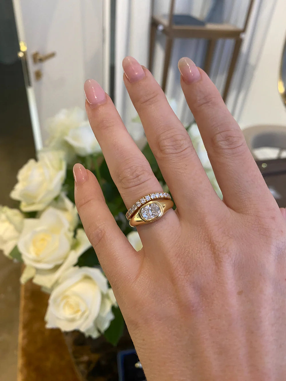 2.0CT Bezel Set East West Elongated Cushion Lab Grown Diamond Signet Ring