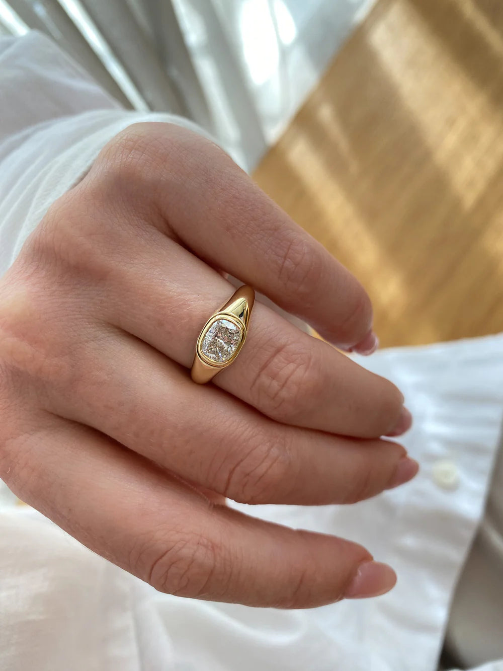 2.0CT Bezel Set East West Elongated Cushion Lab Grown Diamond Signet Ring