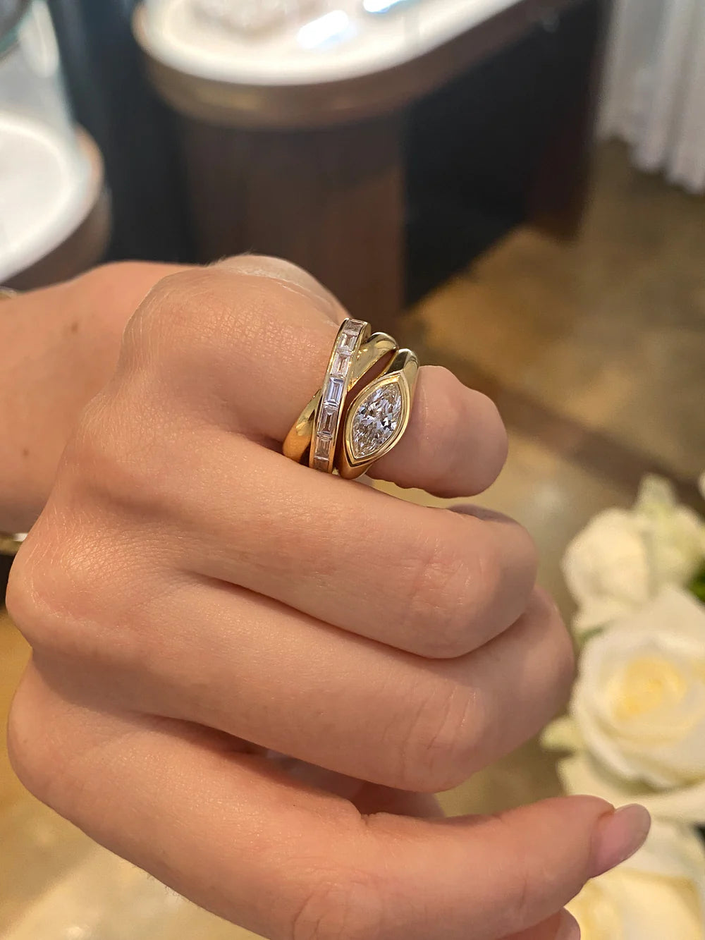 2.0CT Bezel Set East West Marquise Lab Grown Diamond Signet Ring