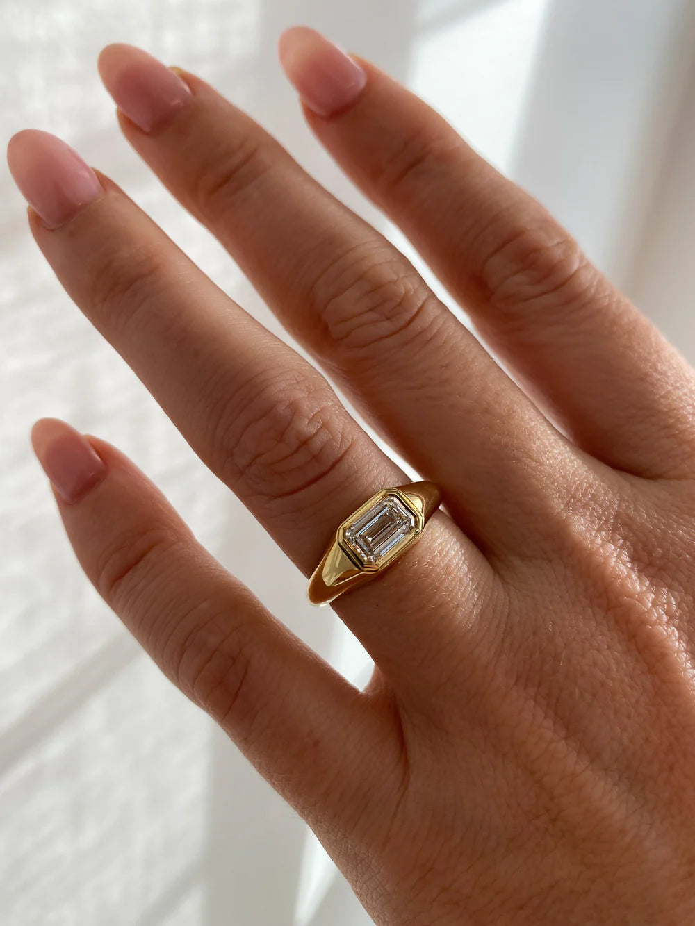 2.0CT Bezel Set East West Emerald Lab Grown Diamond Signet Ring
