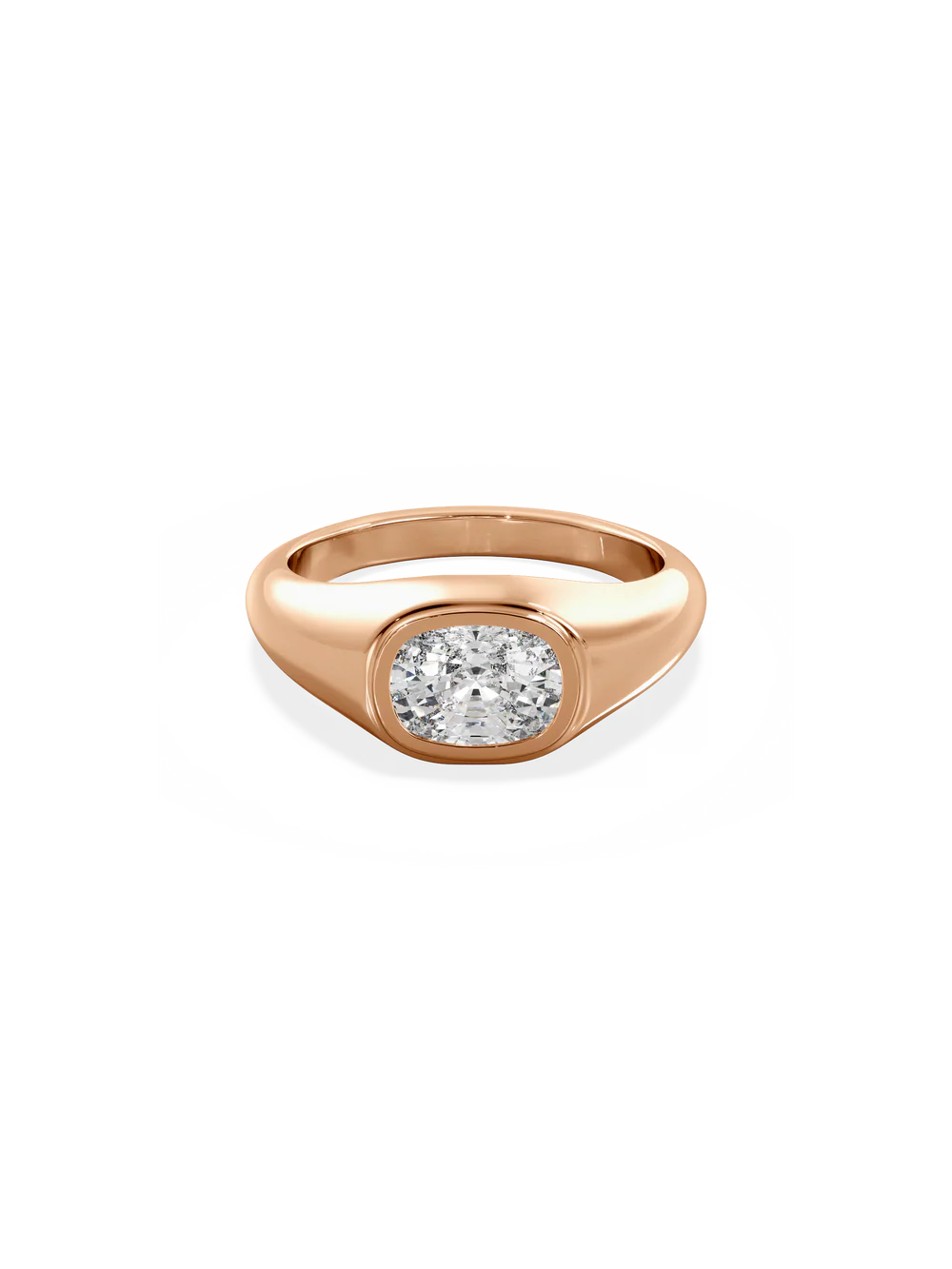2.0CT Bezel Set East West Elongated Cushion Lab Grown Diamond Signet Ring
