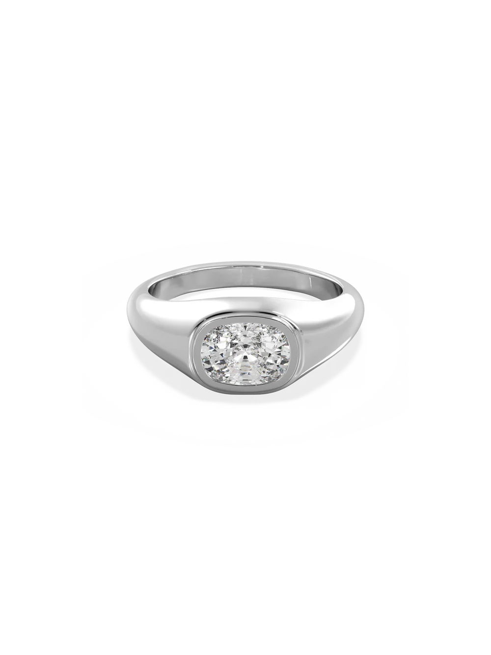2.0CT Bezel Set East West Elongated Cushion Lab Grown Diamond Signet Ring
