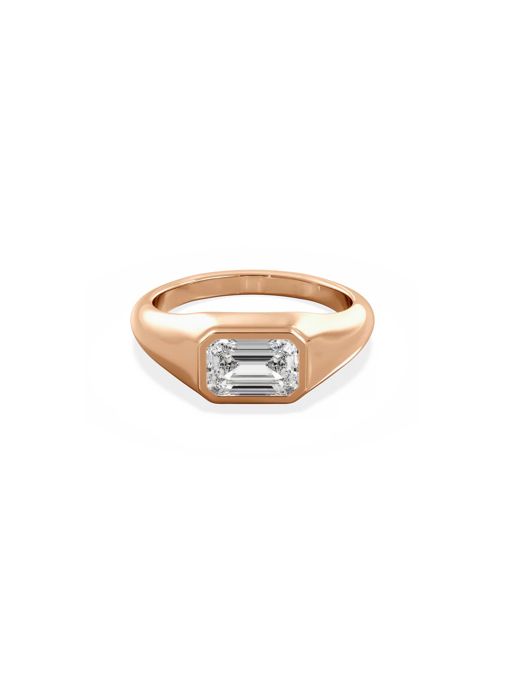 2.0CT Bezel Set East West Emerald Lab Grown Diamond Signet Ring