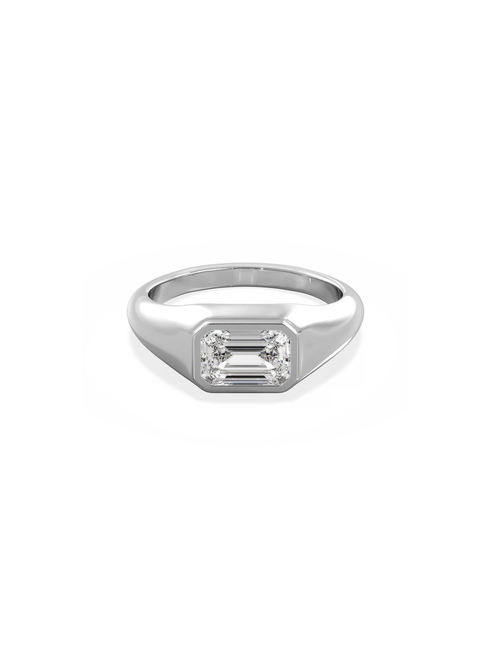 2.0CT Bezel Set East West Emerald Lab Grown Diamond Signet Ring