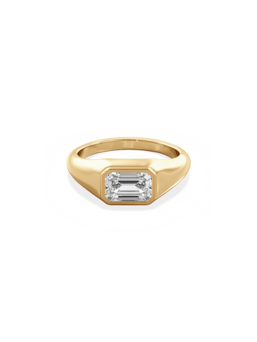 2.0CT Bezel Set East West Emerald Lab Grown Diamond Signet Ring