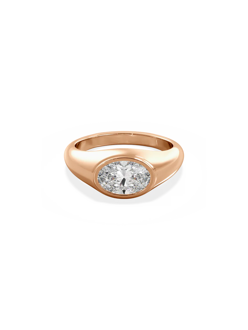 2.0CT Bezel Set East West Oval Lab Grown Diamond Signet Ring