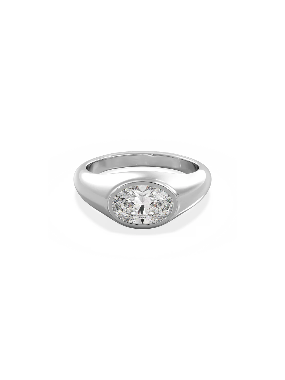 2.0CT Bezel Set East West Oval Lab Grown Diamond Signet Ring