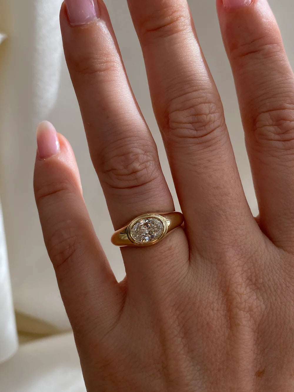 2.0CT Bezel Set East West Oval Lab Grown Diamond Signet Ring