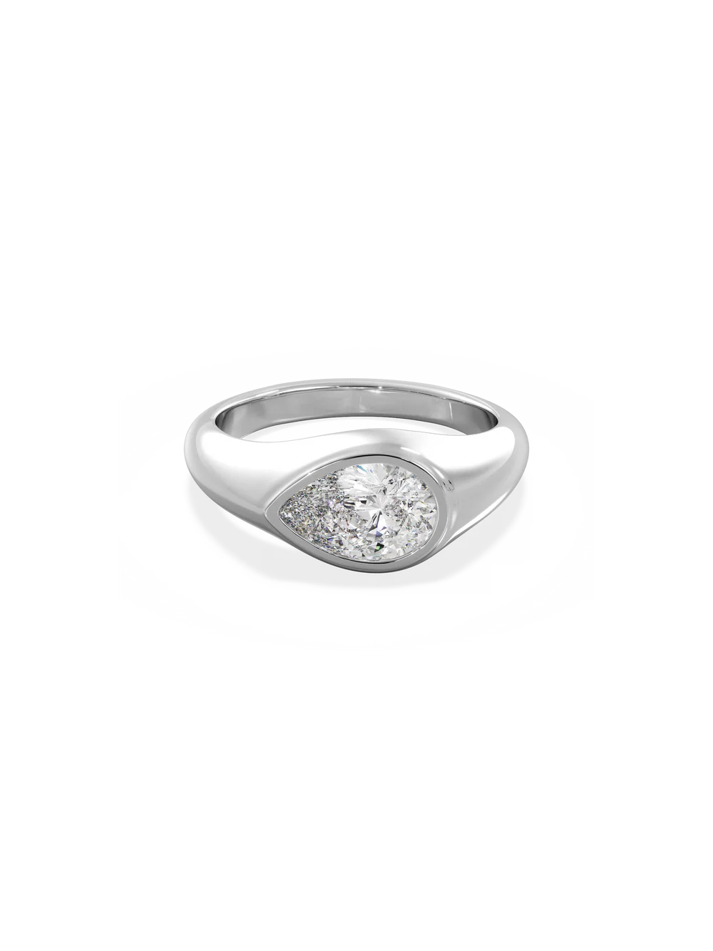 2.0CT Bezel Set East West Pear Lab Grown Diamond Signet Ring