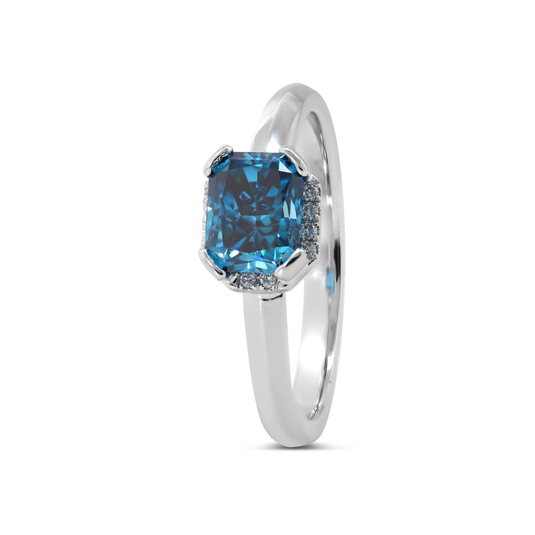 1.0CT East West Radiant Cut Blue Lab Grown Diamond Half Halo Solitaire Engagement Ring