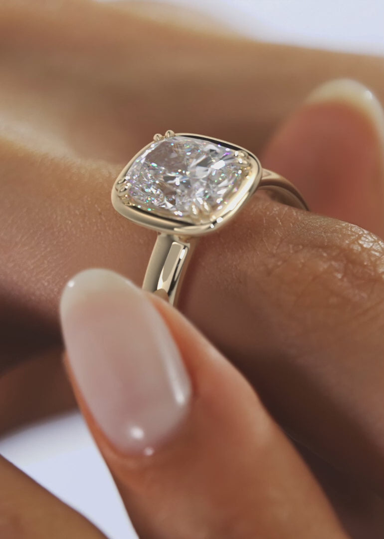 2.0CT Bezel Set Elongated Cushion Cut Lab Grown Diamond Chunky Engagement Ring