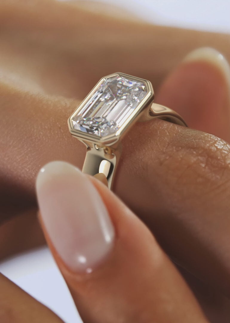 2.0CT Bezel Set East West Emerald Cut Lab Grown Diamond Chunky Ring
