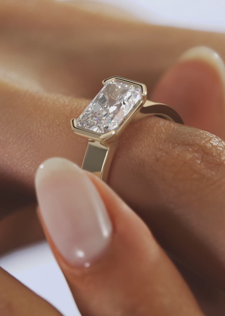 2.0CT Half Bezel Set Chunky East West Radiant Lab Grown Diamond Signet Ring