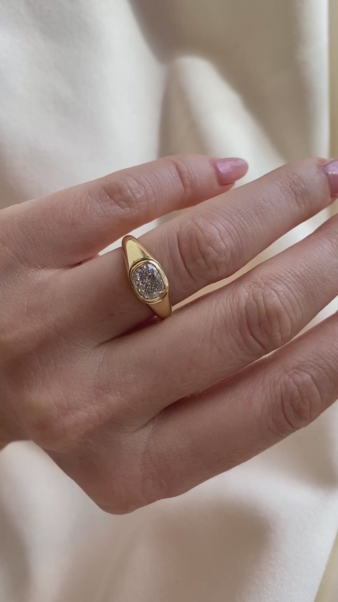 2.0CT Bezel Set East West Elongated Cushion Lab Grown Diamond Signet Ring